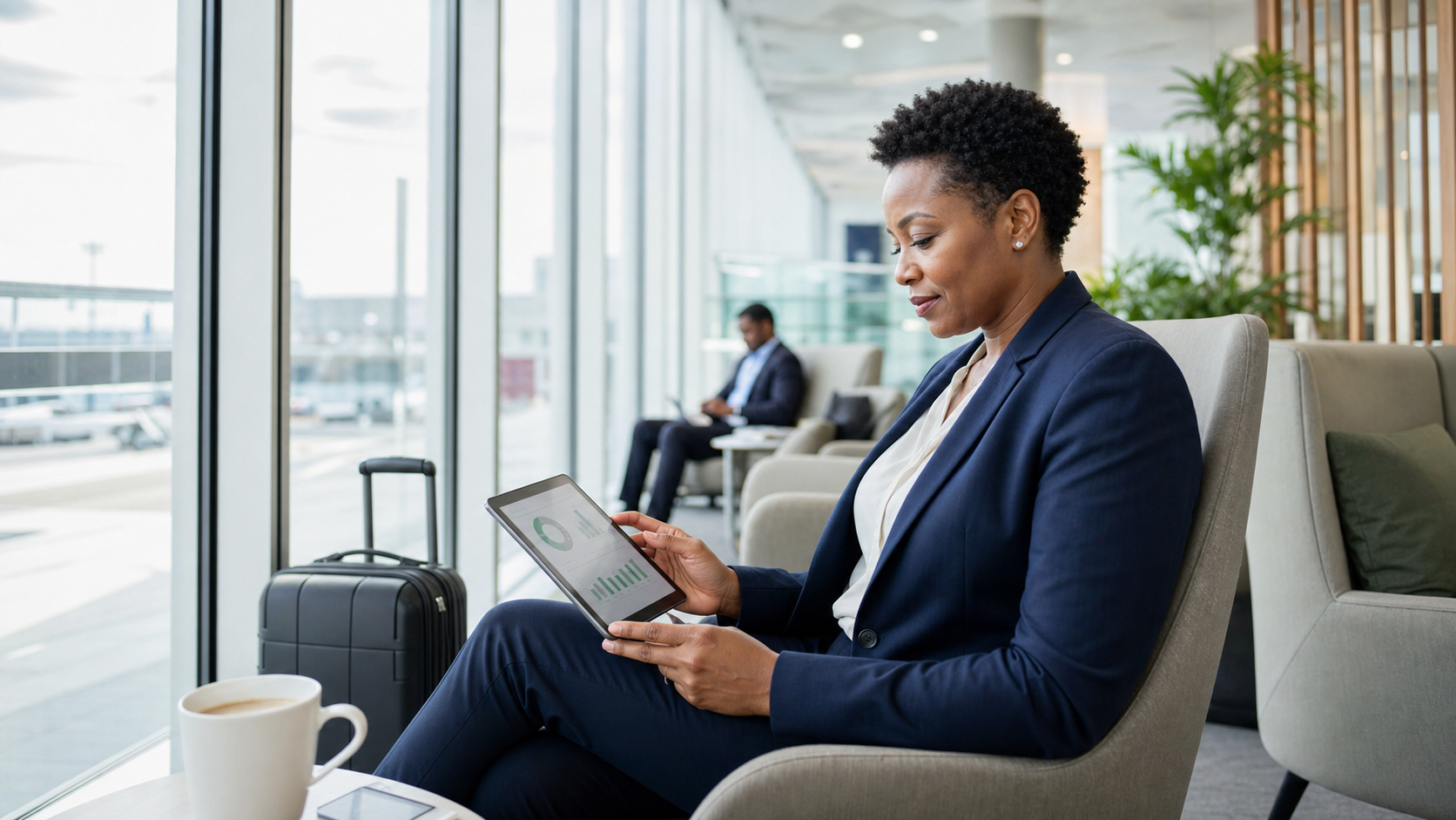 Property owner reviewing rental performance while travelling