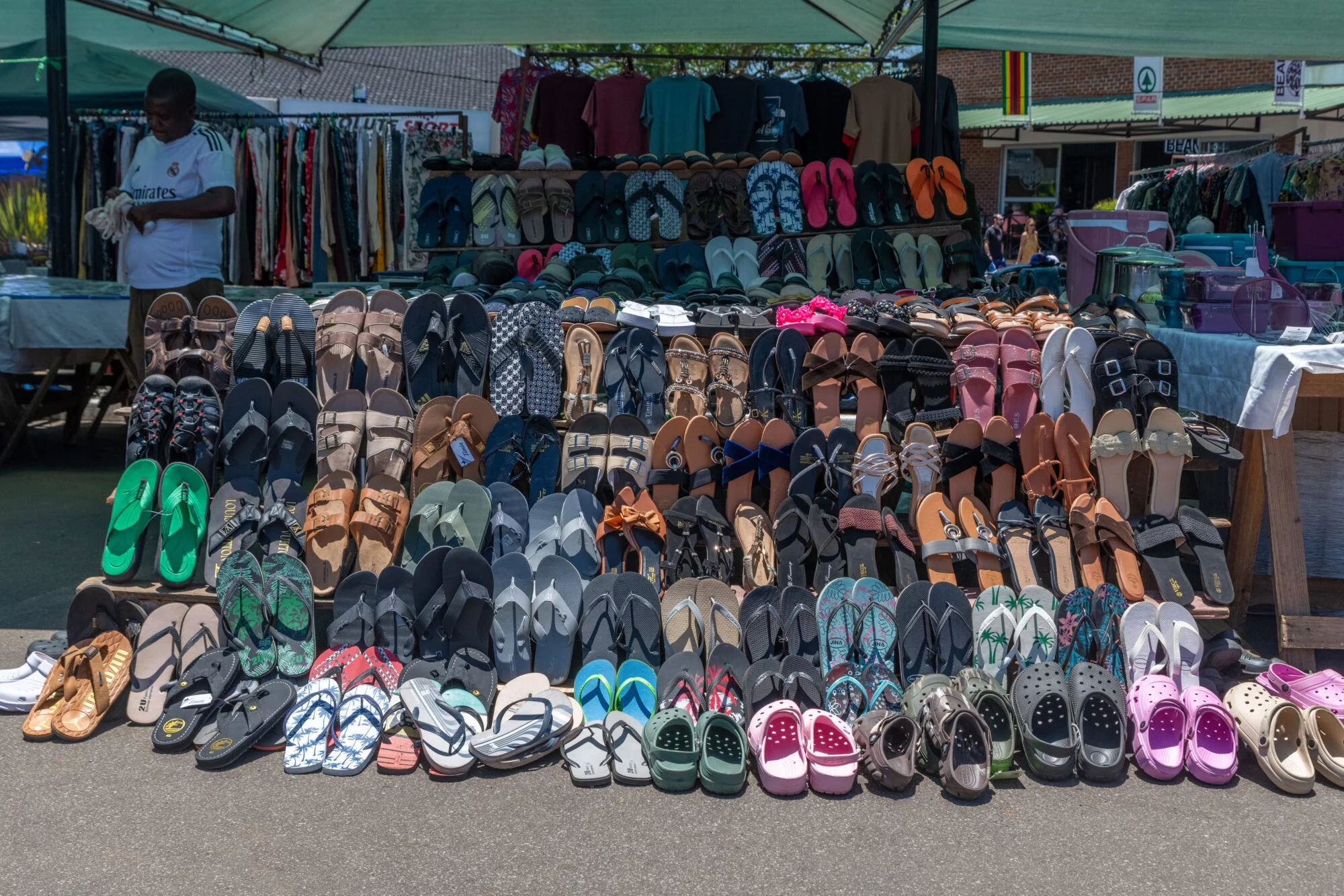 Footwear table at a flea market