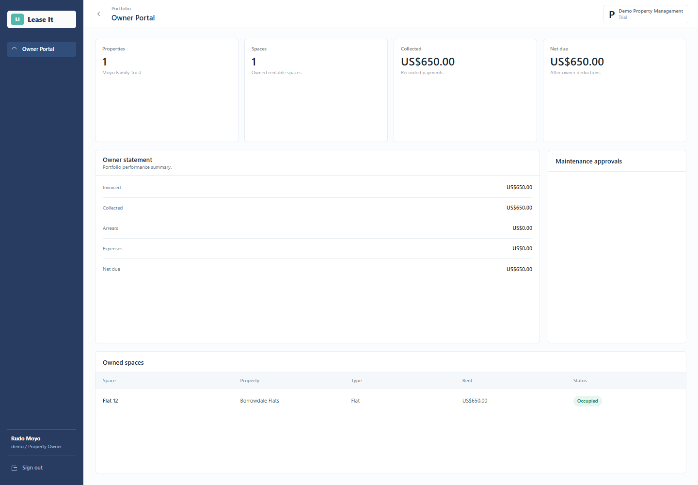 Lease iT owner portal dashboard